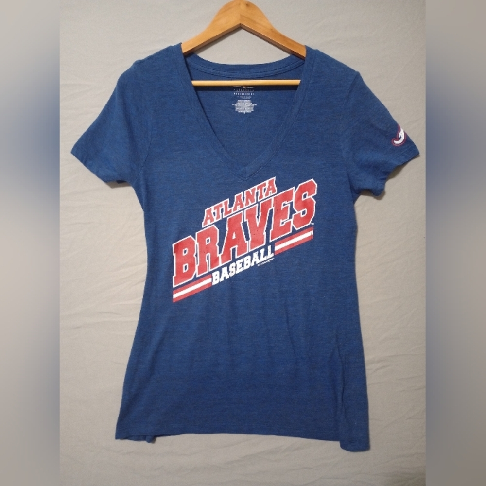 Women's Genuine Merchandise Blue Atlanta Braves V-Neck Cotton T-Shirt Sz M